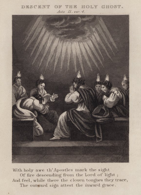 Den helige andes nedstigning, Apostlagärningarna II, ver 4 (gravyr) av English School