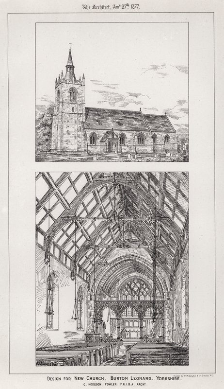 Design för New Church, Burton Leonard, Yorkshire (gravyr) av English School