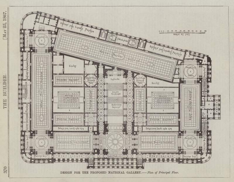 Design för det föreslagna Nationalgalleriet, Plan över huvudvåningen (gravyr) av English School