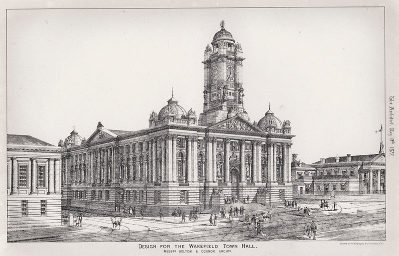 Design för Wakefield Town Hall (gravyr) av English School