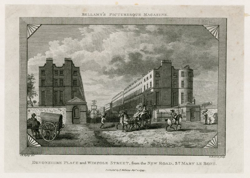 Devonshire Place och Wimpole Street från New Road, St Marylebone av English School