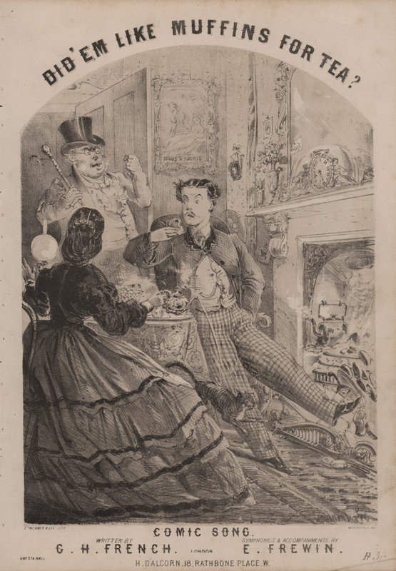 Gillade de muffins till te? (färg litho) av English School