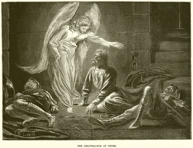 Frigivningen av aposteln Petrus av en Herrens ängel från kung Herodes fängelse av English School