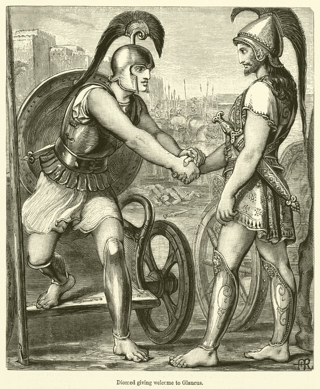 Diomed välkomnar Glaucus (gravyr) av English School