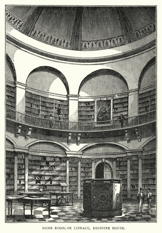Kupolrum, eller bibliotek, registerhus (gravyr) av English School