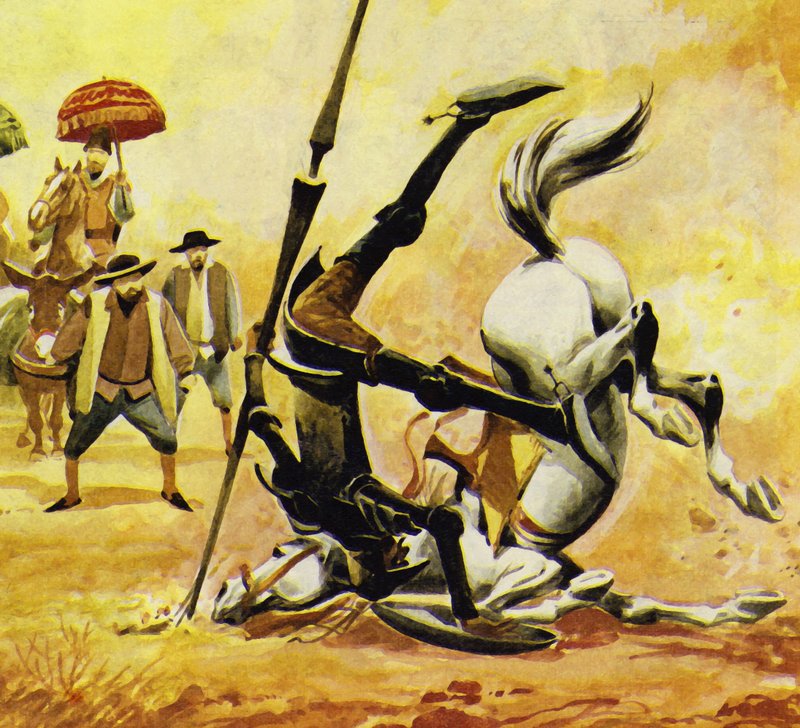 Don Quijote sporrade Ronzinante men hästen föll av English School