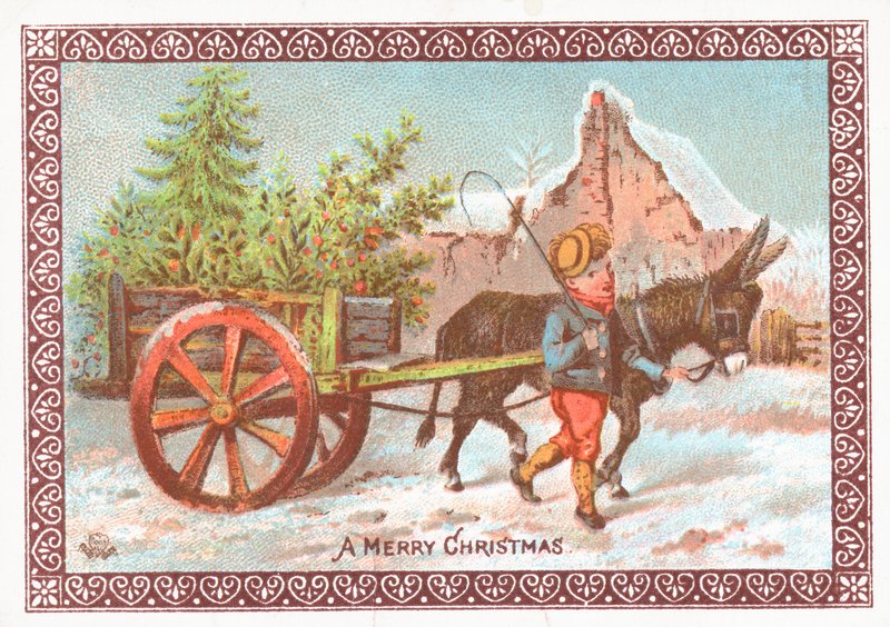 Åsnan drar vagn, julkort av English School