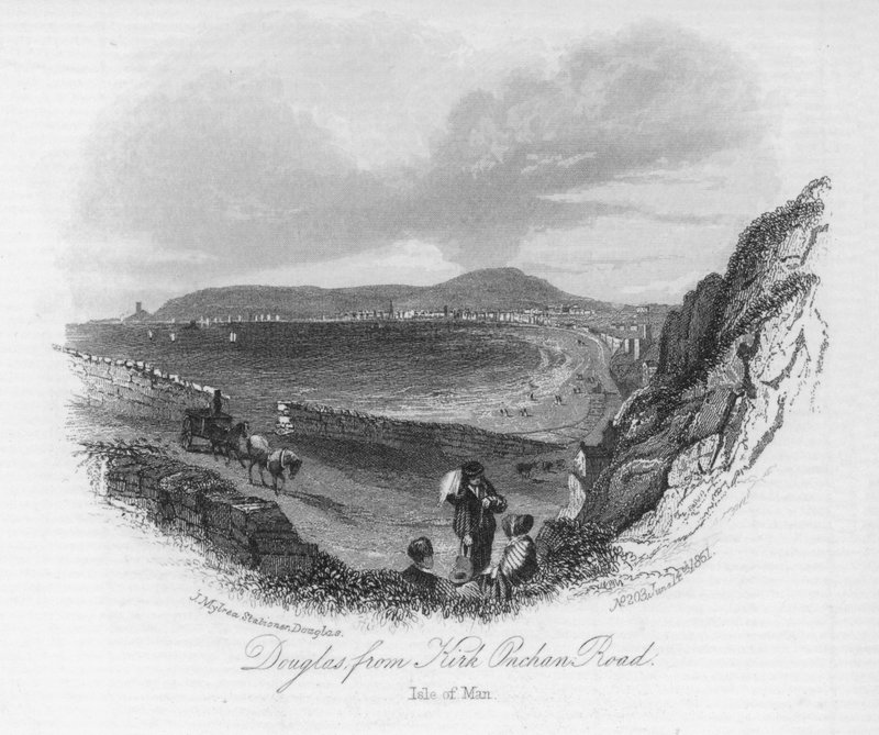 Douglas, från Kirk Onchan Road, Isle of Man (gravyr) av English School