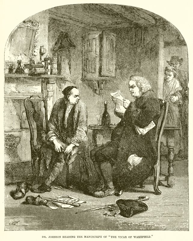 Dr Johnson läser manuskriptet av The Vicar of Wakefield av English School