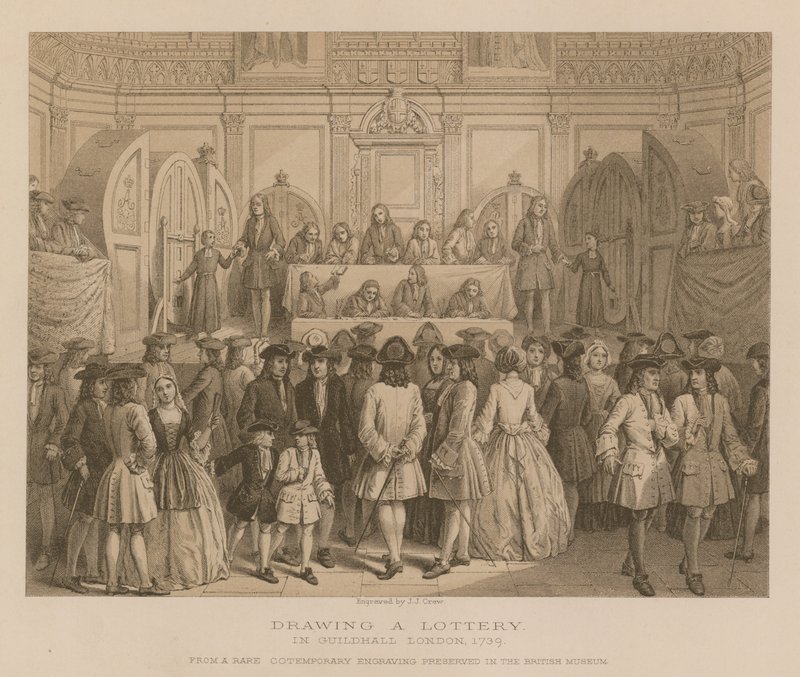 Dra ett lotteri i Guildhall, London, 1739 av English School