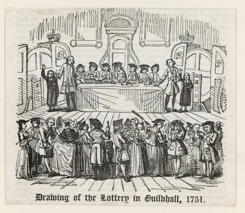 Dragning av lotteriet i Guildhall, 1751 av English School