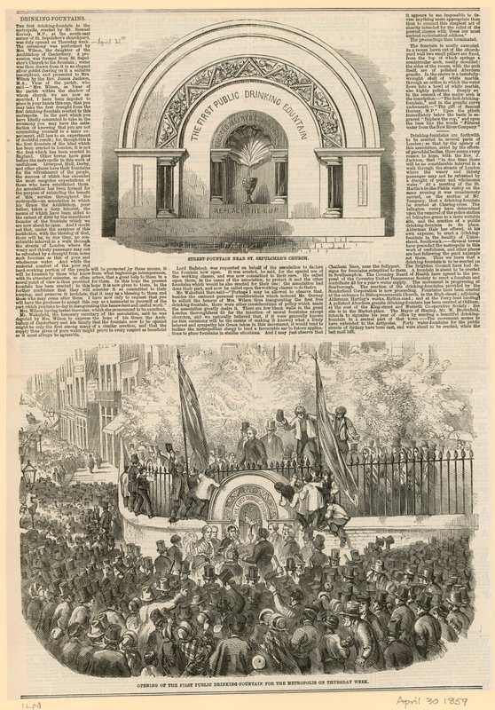 Dricksfontän, angränsande St Sepulchres Church, Snow Hill av English School