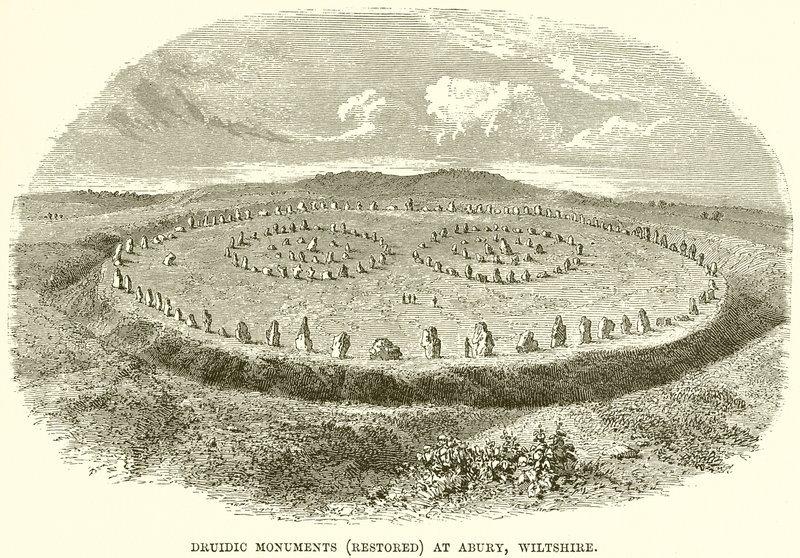 Druidiska monument (återställd) i Abury, Wiltshire av English School