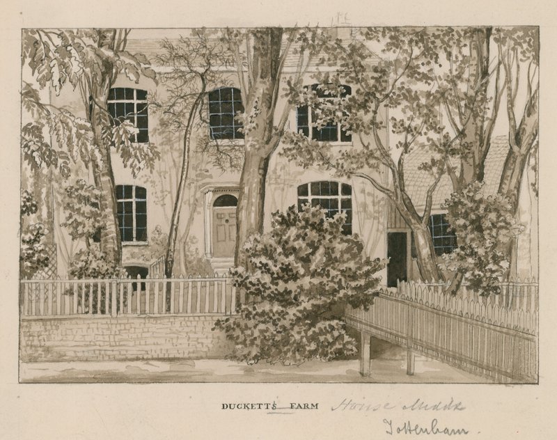 Ducketts Farm House, Tottenham, London (wc på papper) av English School