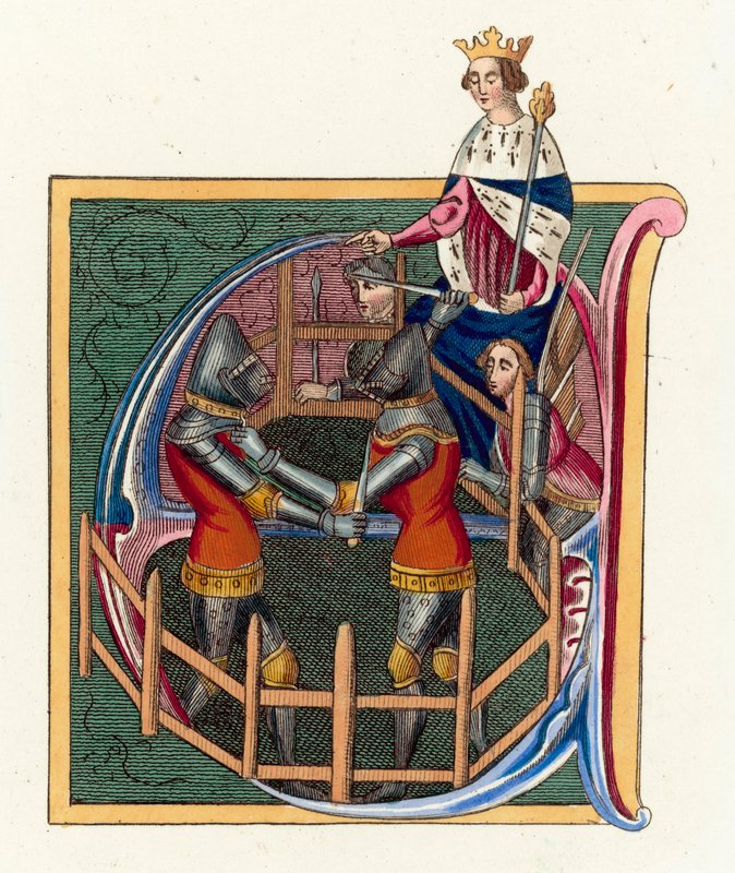Duell inför kung Richard II (färgad gravyr) av English School
