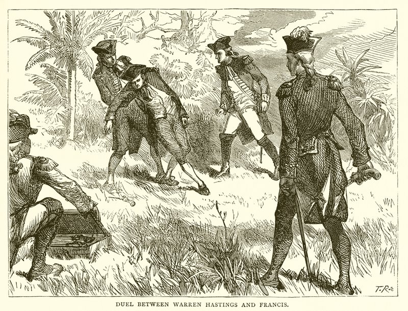 Duell mellan Warren Hastings och Francis av English School