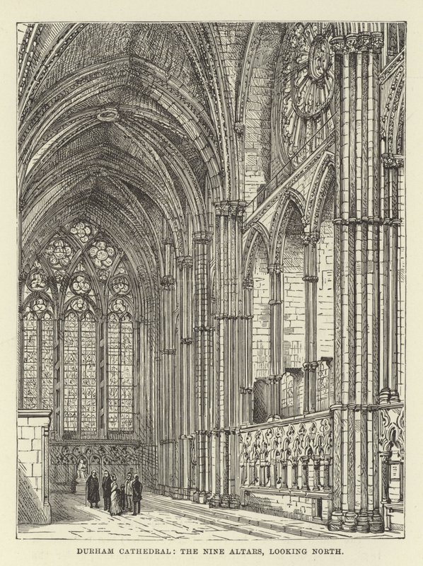 Durham Cathedral, de nio altarna, med utsikt mot norr av English School