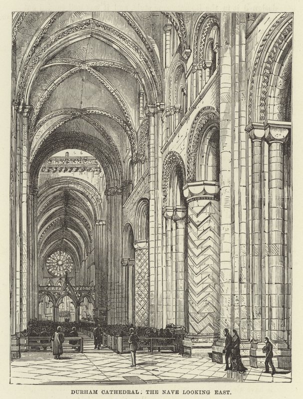 Durham Cathedral, långhuset med blick österut av English School