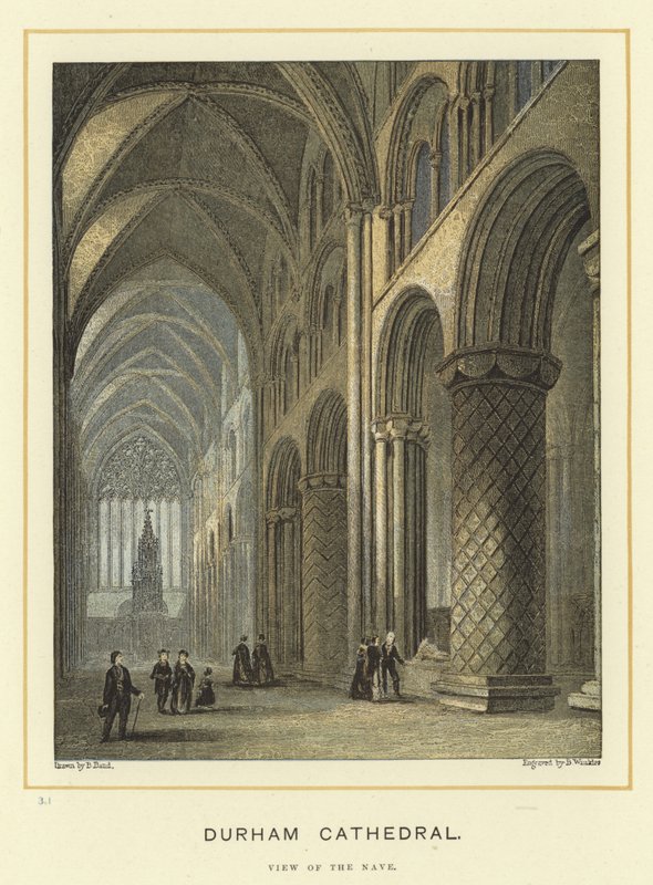 Durham Cathedral, utsikt över långhuset av English School