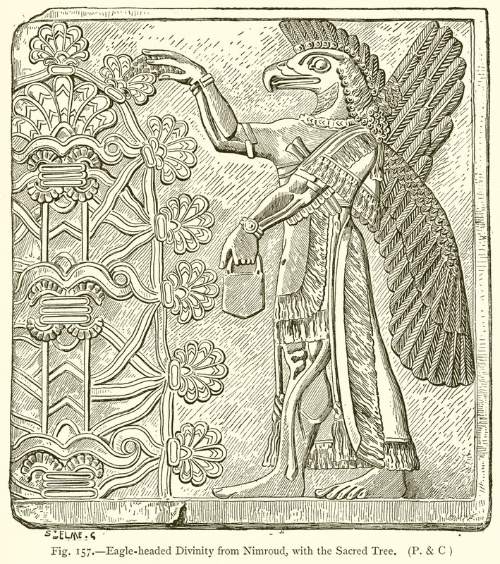 Eagle-Headed Divinity från Nimroud, med det heliga trädet av English School