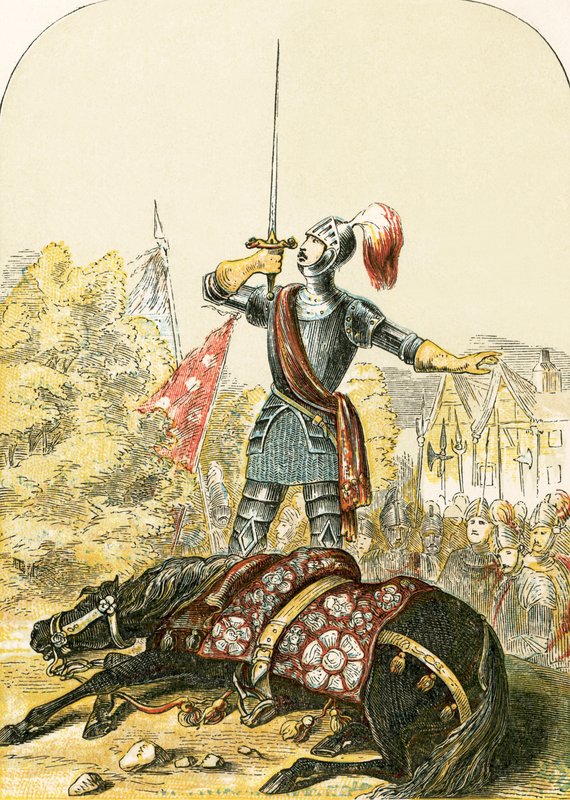 Earl of Warwicks ed på sitt svärd efter att ha huggit sin häst av English School