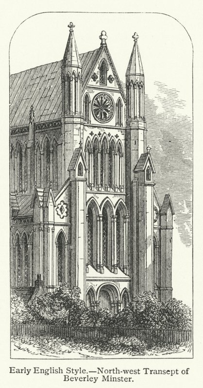 Tidig engelsk stil, nordvästra transeptet i Beverley Minster (gravyr) av English School
