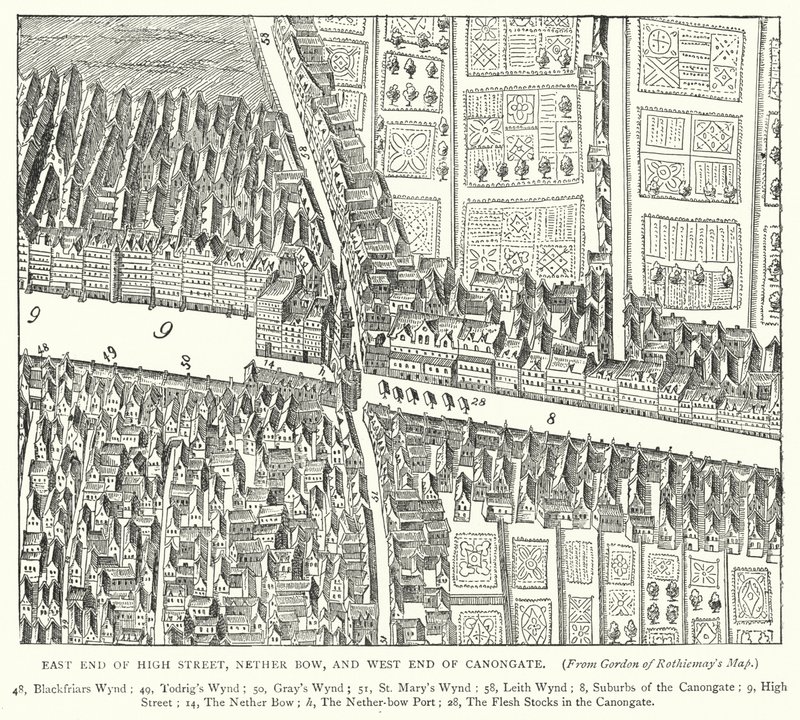 East End of High Street, Nether Bow och West End of Canongate (gravyr) av English School
