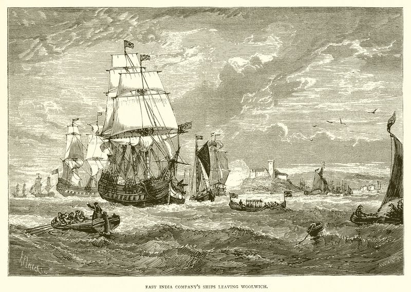 Ostindiska kompaniets fartyg lämnar Woolwich (1623) av English School