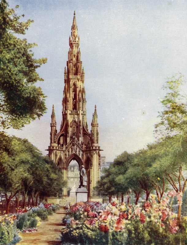 Edinburgh, Sir Walter Scotts monument (lito i färg) av English School