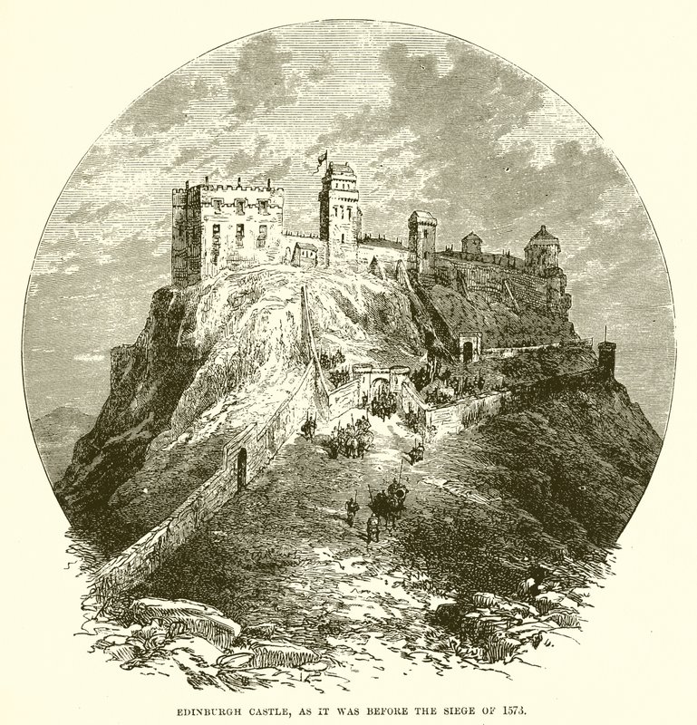 Edinburghs slott, som det var före belägringen 1573 av English School