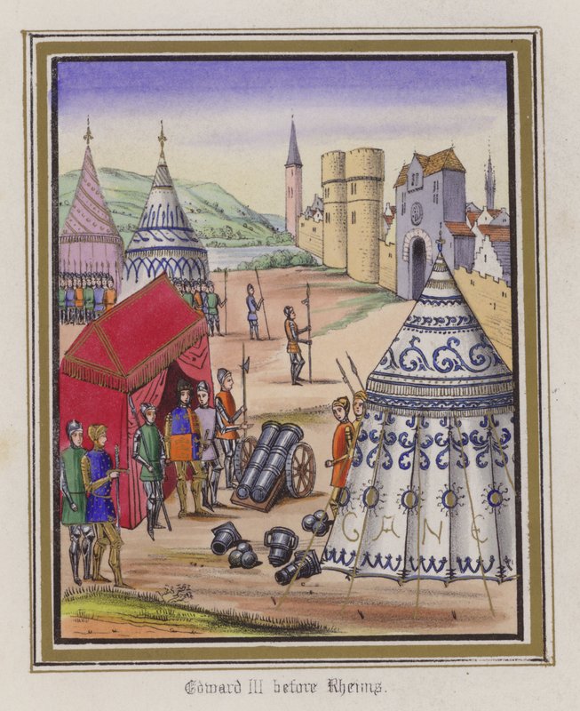 Edward III före Reims (färgad gravyr) av English School
