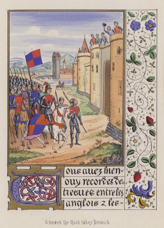 Edward III tar Berwick (färgad gravyr) av English School