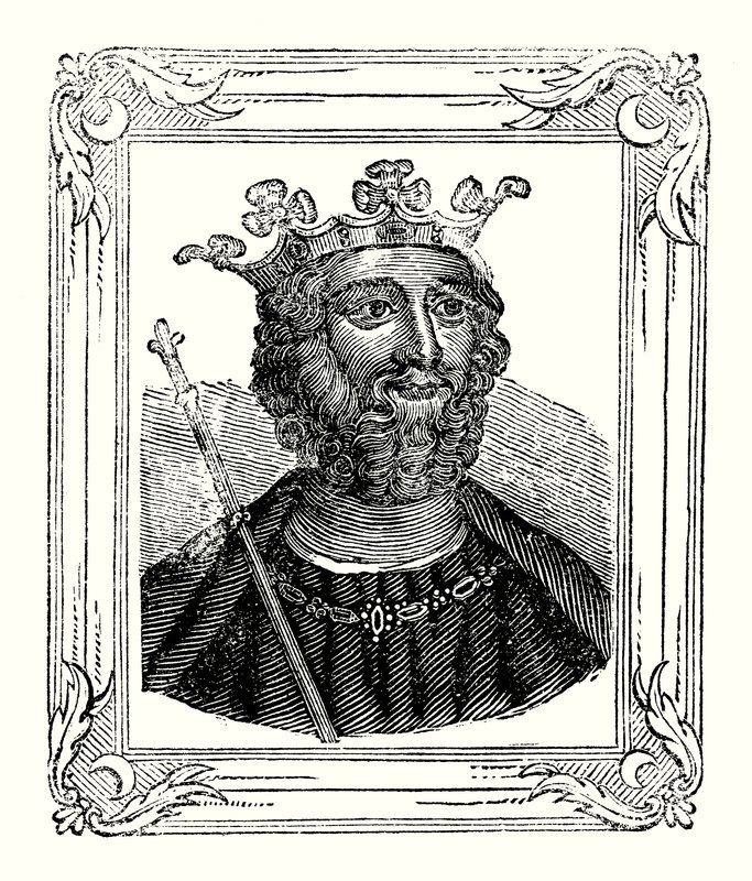 Edward II föddes 1284, kröntes 1308 och mördades 1328 (gravyr) av English School