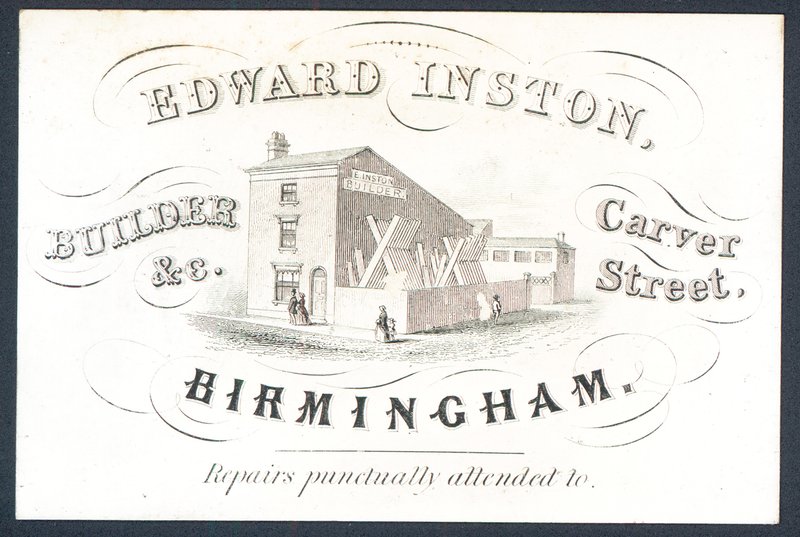 Edward Inston, byggare, handelskort av English School