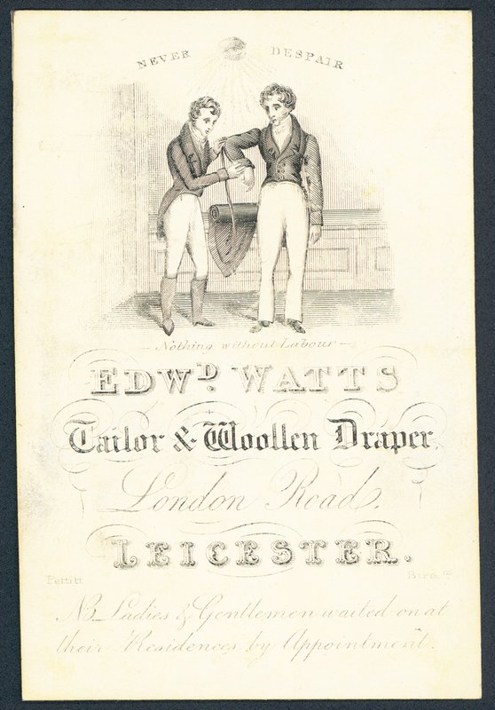 Edward Watts, skräddare och ylledraperi, handelskort av English School