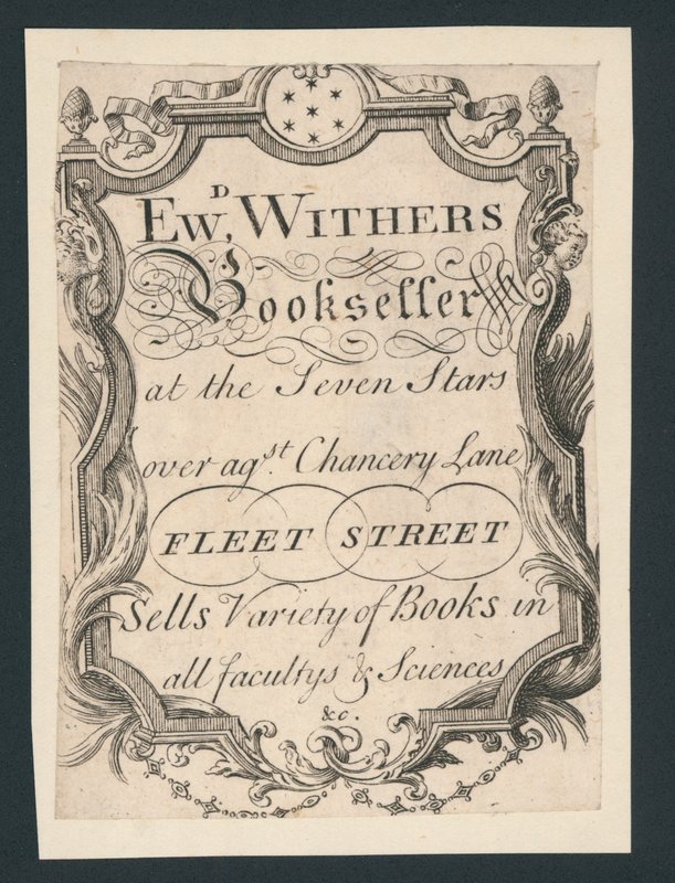 Edward Withers, bokhandlare, Chancery Lane, Fleet Street, handelskort av English School