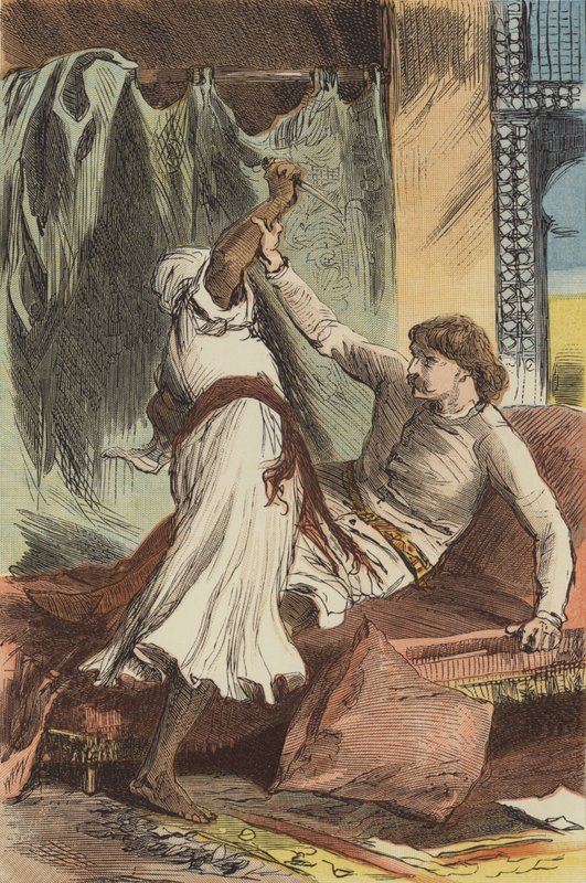 Edward och mördaren (färgad gravyr) av English School