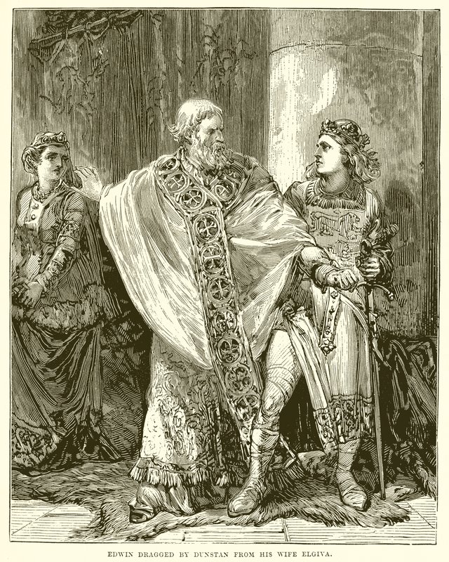 Edwin Draged by Dunstan från hans fru Elgiva av English School