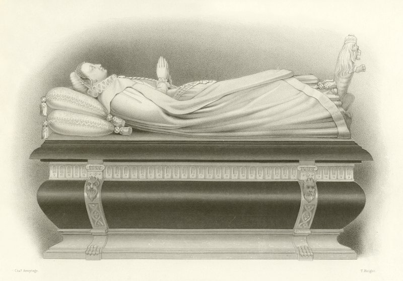 Bild av Mary, Queen of Scots på hennes grav i Westminster Abbey av English School