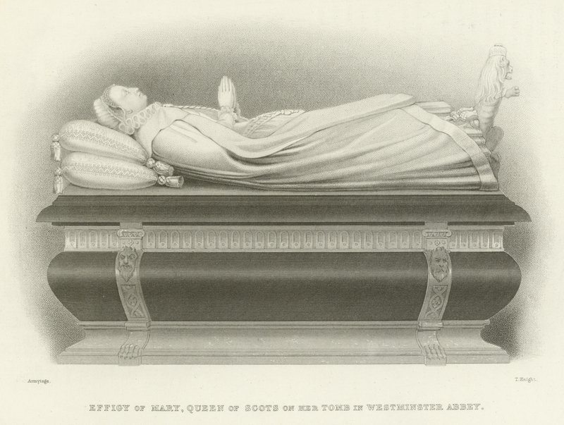 Bild av Mary, Queen of Scots på hennes grav i Westminster Abbey av English School