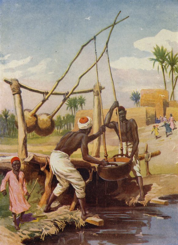 Egyptisk vattenbrunn (färg litho) av English School