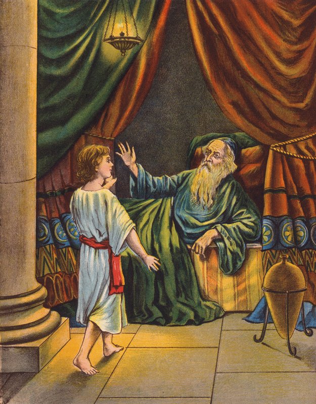 Eli och Samuel (färglitografi) av English School