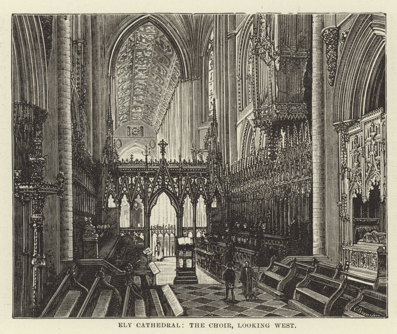 Ely Cathedral, kören, blickar västerut av English School