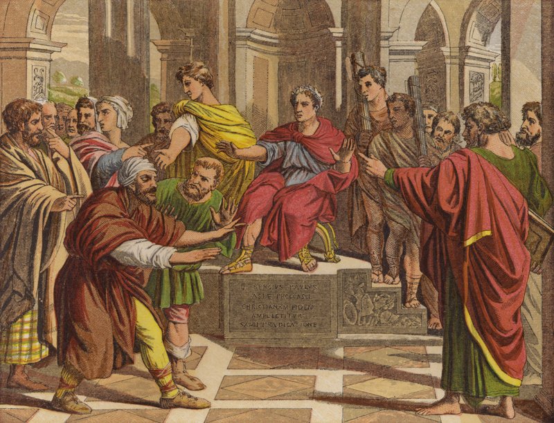 Elymas the Sorcerer slog med blindhet (chromolitho) av English School
