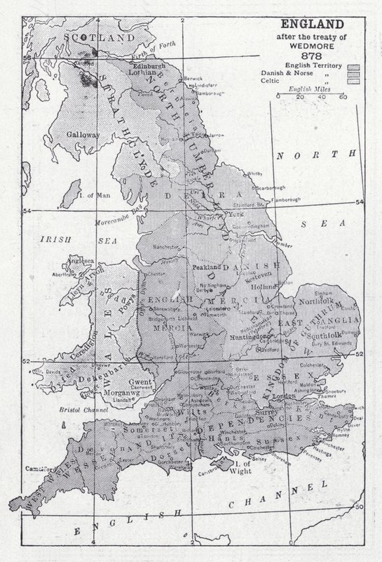 England efter Wedmore-fördraget 878 (litho) av English School