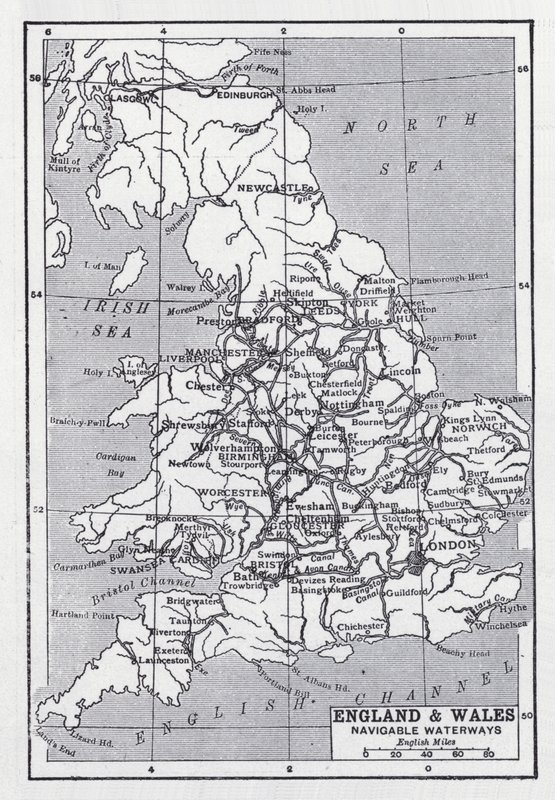 England och Wales, farbara vattenvägar (litho) av English School