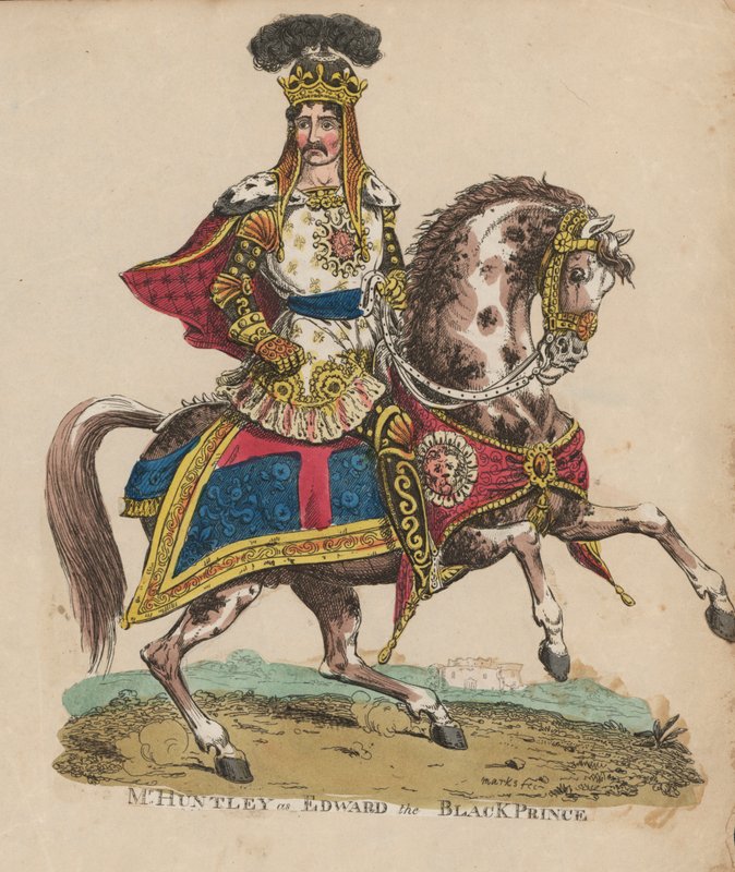 Engelske skådespelaren Francis Huntley som Edward, the Black Prince (färgad gravyr) av English School
