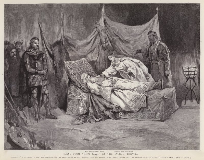 De engelska skådespelarna Henry Irving och Ellen Terry i en produktion av Shakespeares King Lear på Lyceum Theatre, London av English School