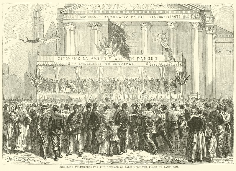 Anmälan av frivilliga för försvaret av Paris på Place du Pantheon, oktober 1870 av English School