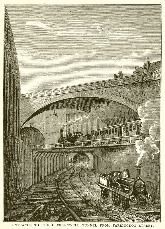 Ingång till Clerkenwell Tunnel från Farringdon Street av English School